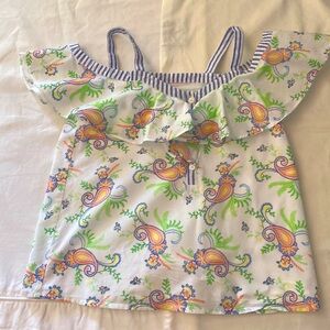 Janie and Jack like new white w/pastel paisley print off shoulder shirt size 10